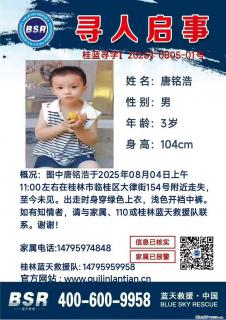 【寻人启事】图中唐铭浩于2025年08月04日上午11:00左右在桂林市临桂区大律街154号附近走失 - 哈尔滨28生活网 hrb.28life.net